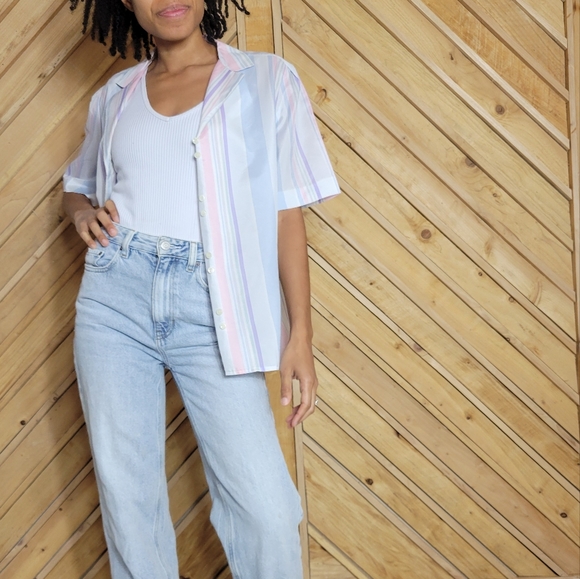 Vintage Pastel Striped Button-up Blouse - Picture 6 of 13
